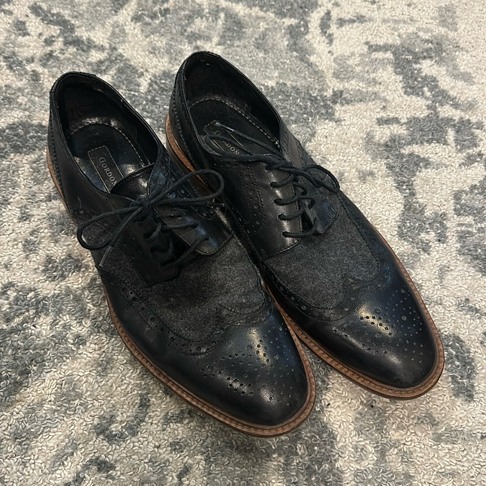 Gordon Rush - Black Leather lace Up Conchord - with Gray wool inset
